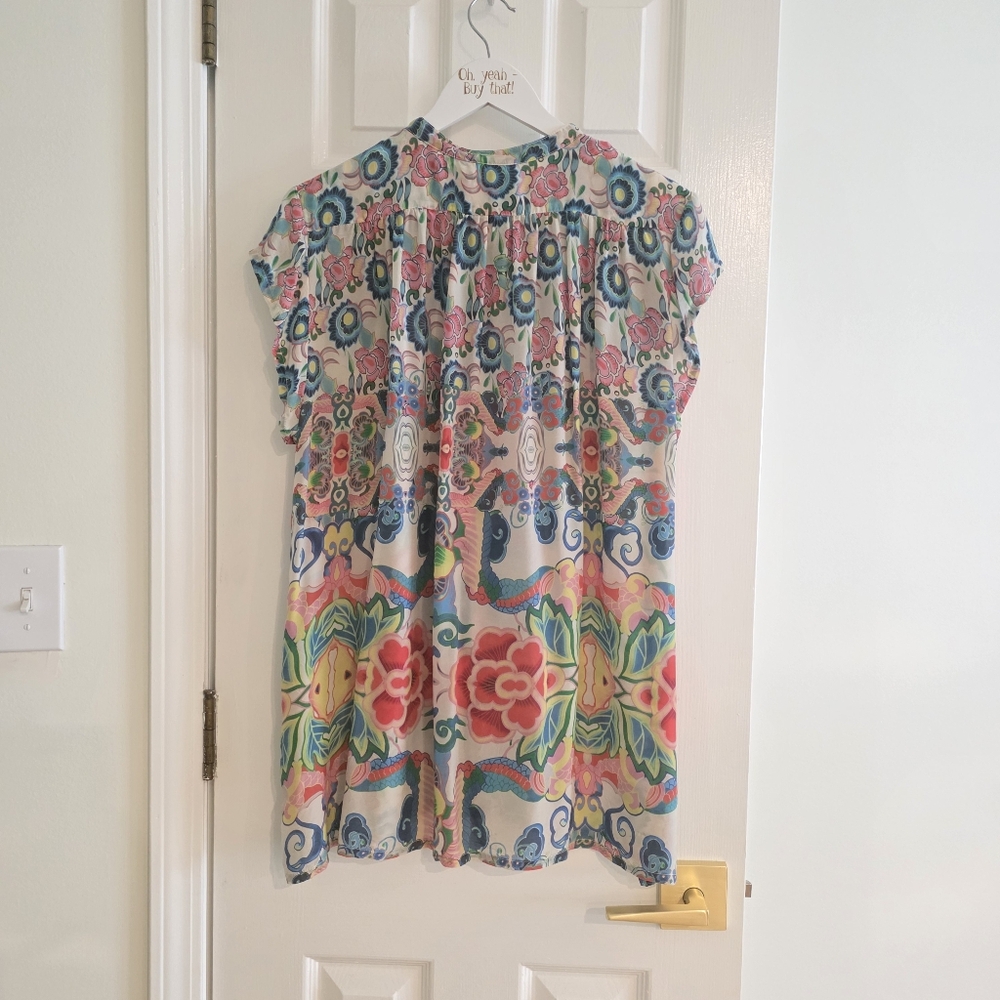 SUPER CLEAN Johnny Was Short Sleeve Button Front Printed Blouse Size Large - Picture 2 of 7